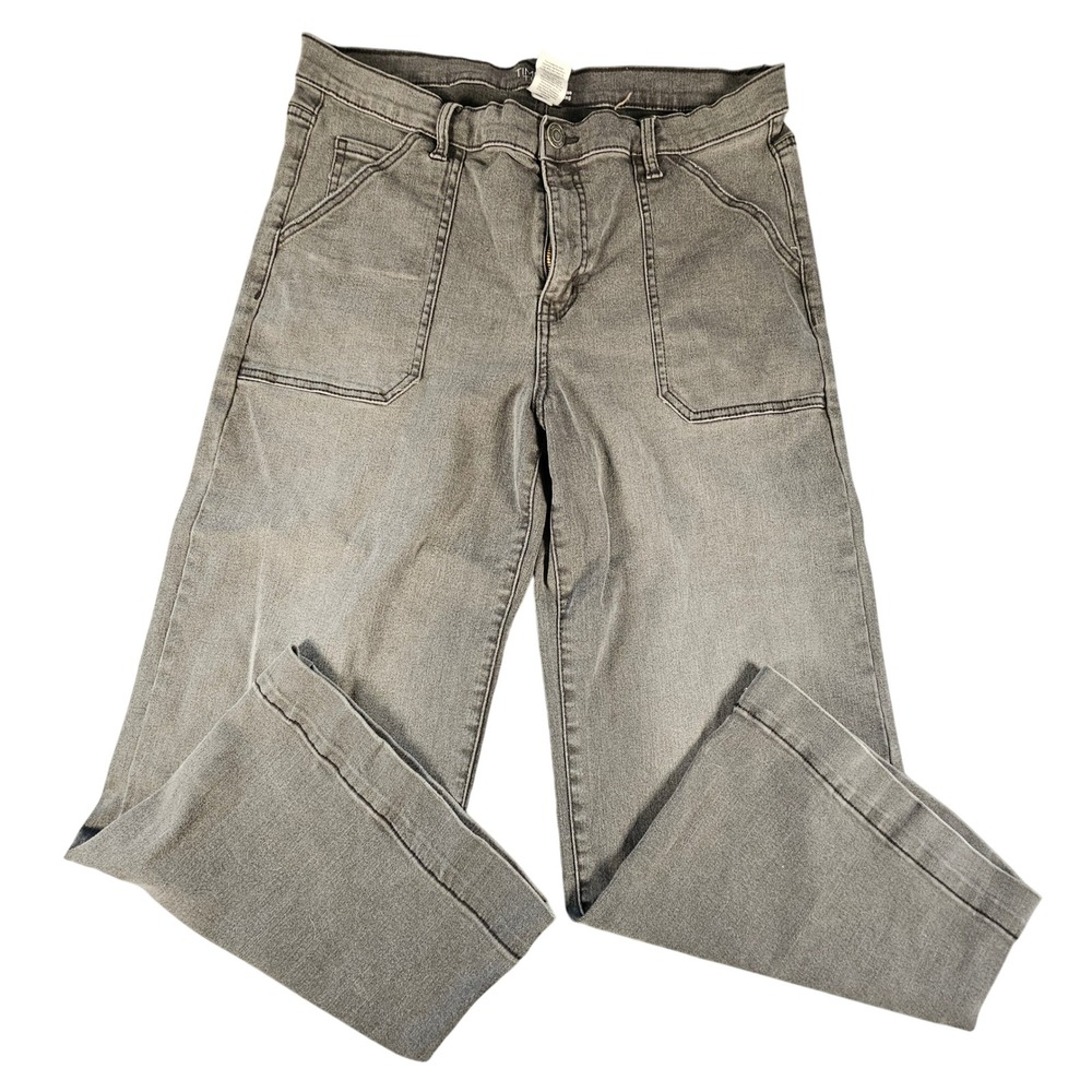Time and Tru Womens Grey High Rise Wide Leg Utility Patch Pocket Jeans Size 16